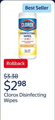Walmart Clorox Disinfecting Cleaning Wipes, Bleach Free, Crisp Lemon offer
