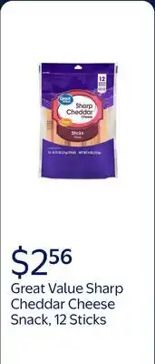 Walmart Great Value Sharp Cheddar Cheese Snack, 9 oz Bag, 12 Cheese Sticks offer