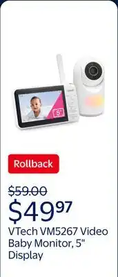 Walmart VTech VM5267 Video Baby Monitor with 5 Display and Remote Pan & Tilt Camera offer