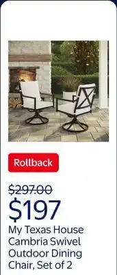 Walmart My Texas House Cambria Swivel Outdoor Dining Chair, Set of 2, Black offer
