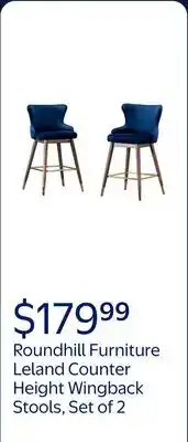 Walmart Roundhill Furniture Leland Fabric Upholstered Counter Height Wingback Stools, Set of 2, Blue offer