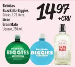 El Super Fresh Bebidas BuzzBallz Biggies Drinks, 1.75 liters. Licor Gran Malo 750 ml offer