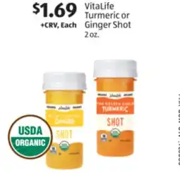 Aldi VitaLife Turmeric or Ginger Shot offer