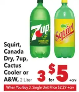 Vallarta Supermarkets Squirt, Canada Dry, 7up, Cactus Cooler or A&W offer