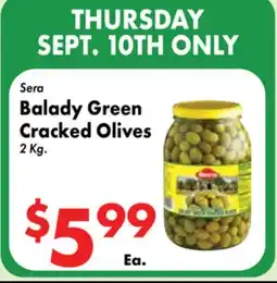 Valley Marketplace Sera Balady Green Cracked Olives offer