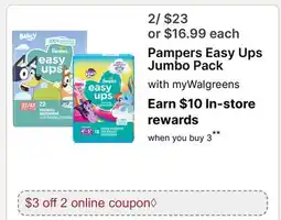 Walgreens Pampers Easy Ups Jumbo Pack offer