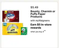 Walgreens Bounty, Charmin or Puffs Paper Products offer