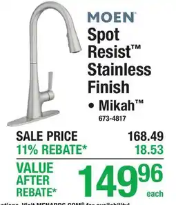 Menards Moen Spot Resist Stainless Finish offer