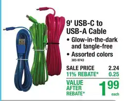 Menards 9 USB-C to USB-A Cable offer