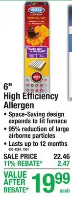 Menards 6 High Efficiency Allergen AIR FILTERS offer