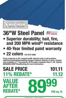 Menards Pro-Rib 36W Steel Panel offer