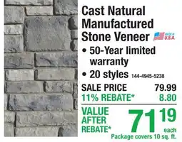 Menards Cast Natural Manufactured Stone Veneer offer