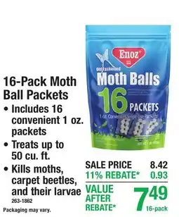 Menards 16-Pack Moth Ball Packets offer