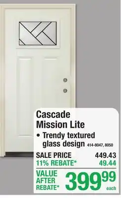 Menards Cascade Mission Lite PREHUNG STEEL offer