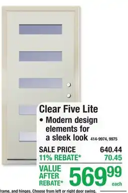 Menards Mastercraft Clear Five Lite Prehung Fiberglass offer
