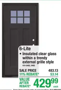 Menards Mastercraft 6-Lite Prehung Fiberglass offer