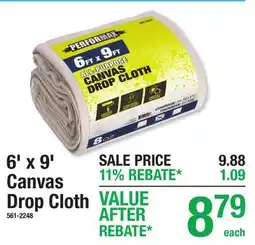 Menards 6' x 9' Canvas Drop Cloth offer