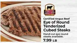 Sunset Foods Certified Angus Beef Eye of Round Tenderized Cubed Steaks offer