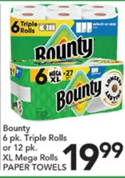 Pete's Fresh Market BOUNTY 6 pk. Triple Rolls or 12 pk. XL Mega Rolls PAPER TOWELS offer
