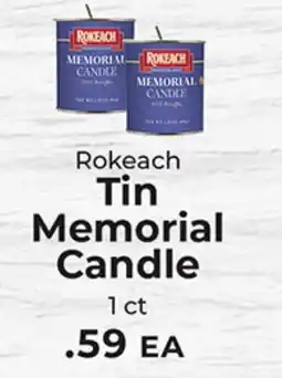 Sunset Foods Rokeach tin memorial candle offer
