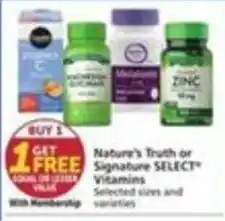 Pavilions Nature's Truth or Signature SELECT Vitamins offer