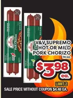 Torres Supermercado V&V SUPREMO HOT OR MILD PORK CHORIZO offer