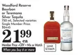Pavilions Woodford Reserve Bourbon or Teremana Silver Tequila offer