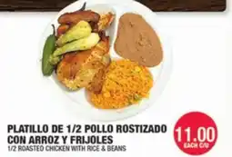 Carnicerias Jimenez PLATILLO DE 1/2 POLLO ROSTIZADO CON ARROZ Y FRIJOLES offer