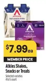 Raley's Atkins Shakes, Snacks or Treats offer