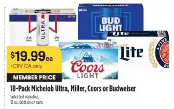Raley's 18-Pack Michelob Ultra, Miller, Coors or Budweiser offer