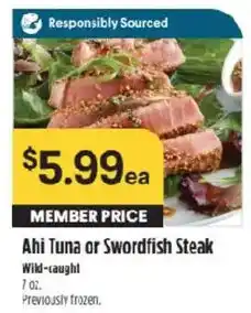 Raley's Ahi Tuna or Swordfish Steak offer