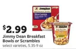 Fareway Jimmy Dean Breakfast Bowls or Scrambles offer