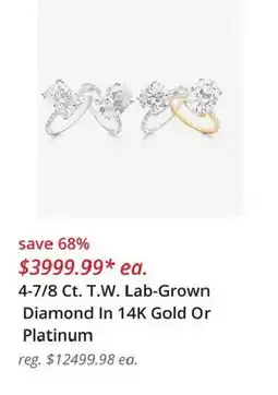 JC Penney 4-7/8 Ct. T.W. Lab-Grown Diamond In 14K Gold Or Platinum offer