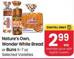 Safeway Nature's Own, Wonder White Bread or Buns offer