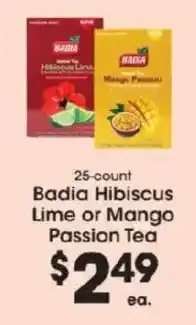 Price Rite Badia hibiscus lime or mango passion tea offer