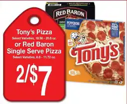 Super Saver Tony's Pizza or Red Baron Single Serve Pizza offer