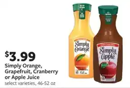 Fareway Simply Orange, Grapefruit, Cranberry or Apple Juice offer