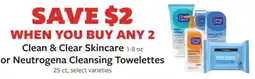 Fareway Clean & Clear Skincare or Neutrogena Cleansing Towelettes offer