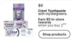 Walgreens Crest Toothpaste offer