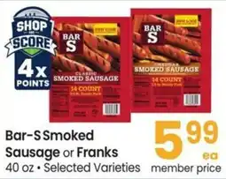 Safeway Bar-S Smoked Sausage or Franks offer