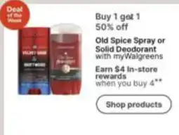 Walgreens Old Spice Spray or Solid Deodorant offer