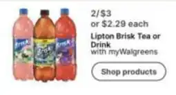 Walgreens Lipton Brisk Tea or Drink offer