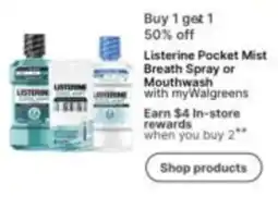 Walgreens Listerine Pocket Mist Breath Spray or Mouthwash offer