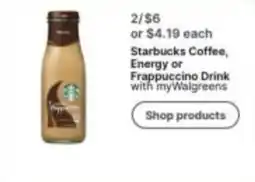 Walgreens Starbucks Coffee, Energy or Frappuccino Drink offer