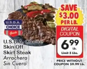 U.S.D.A. Choice Skin Off Skirt Steak Arrachera Sin Cuero