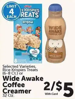 Food City Selected Varieties, Rice Krispies Treats or Wide Awake Coffee Creamer offer