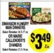 Arlan's Market Swanson Hungry Man Dinners or Marie Callender's Dinners offer