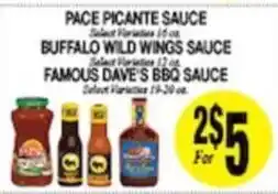 Arlan's Market Pace Picante Sauce, Buffalo Wild Wings Sauce, Famous Dave's BBQ Sauce offer