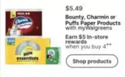 Walgreens Bounty, Charmin or Puffs Paper Products offer