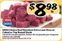 Fresco y Más Usda choice beef boneless extra lean stew or cubed or top round steak offer